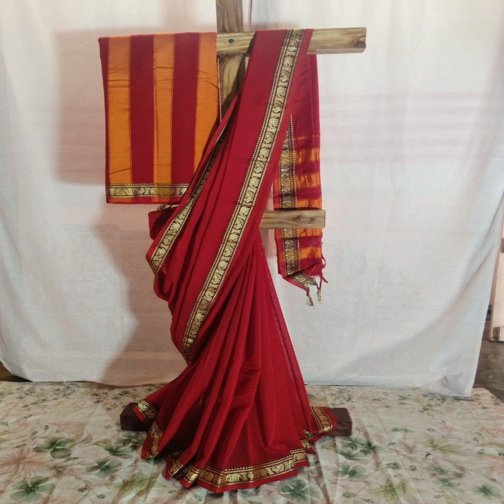 Elephant And More Narayanpet Cotton Saree| With Unstiched Blouse Piece for Women