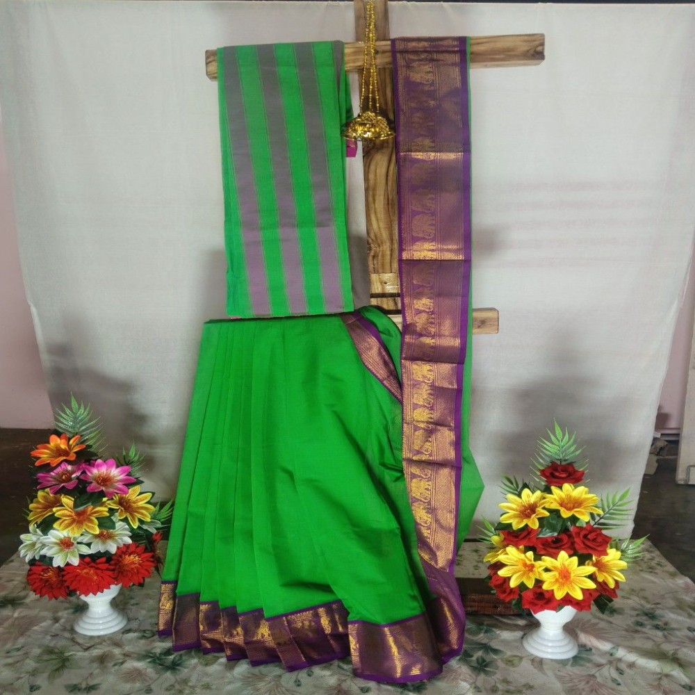 Elephant Border Cotton Saree| With Unstiched Blouse Piece For Women